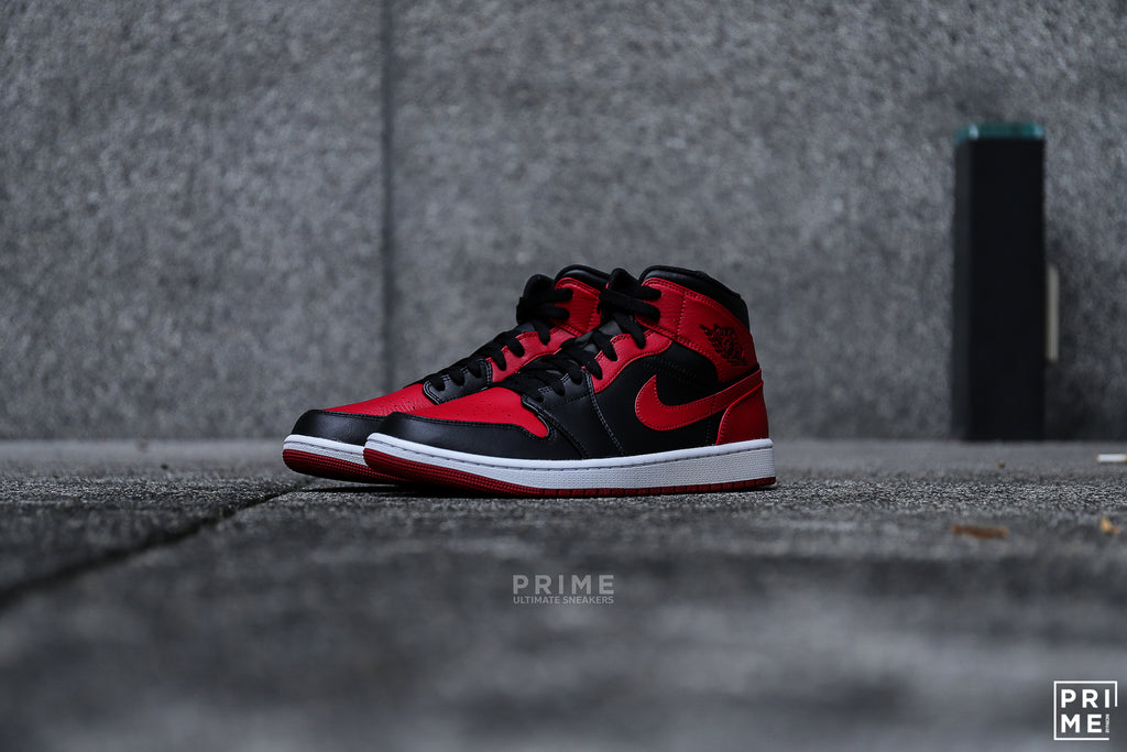 Nike Air Jordan 1 MID BLACK/ GYM RED - WHITE (554724 074