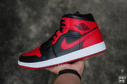 Nike Air Jordan 1 MID  BLACK/ GYM RED WHITE (554724 074)